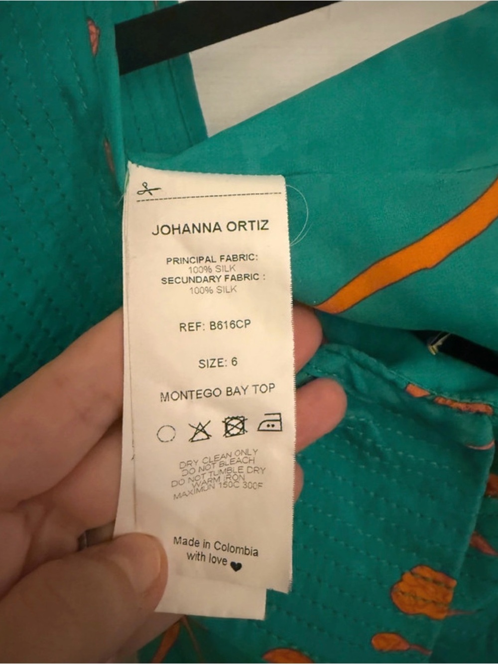 Johanna Ortiz Turquoise Ruffle Embroidered Camisole with Orange Floral Detail - Picture 4 of 5
